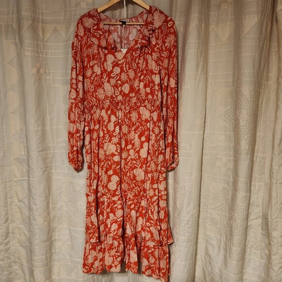 🧡 NWT Universal Thread Orange Floral Smocked Tiered Dress L 🧡 - Picture 2 of 8